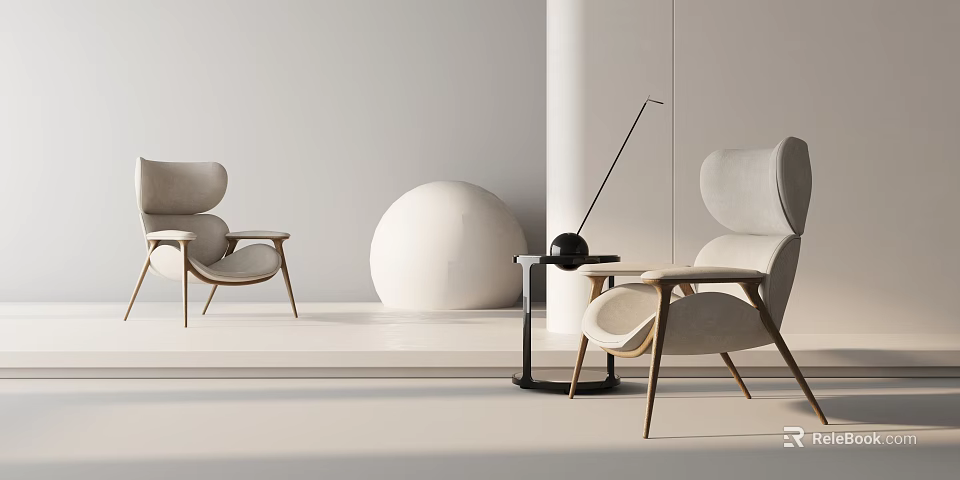 Minimalist Modern Lounge Chair In Light Interior With Wooden Legs And Side Table 3d model 