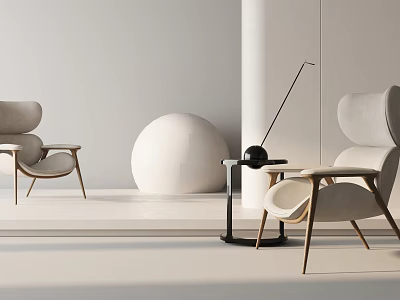 Minimalist Modern Lounge Chair In Light Interior With Wooden Legs And Side Table 3d model