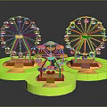Colorful Multiple Ferris Wheels Design With Green Platforms For Amusement Areas