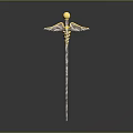 Golden Coiled Snake Staff With Winged Accents And Intricate Decorative Details
