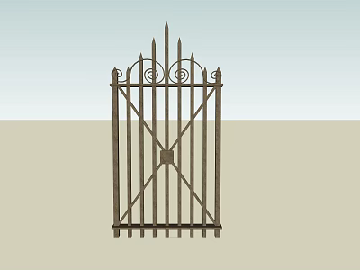 Ornate Iron Entrance Gate With Spiked Top And Scrollwork Decorations 3d model