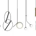 Modern Geometric Pendant Lights Featuring Circular Rings Spherical Bulbs And Metal Frames 3d model