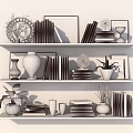 Stylish Wall Cabinets in Home Space with Books Decorations Vases and Potted Plants
