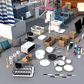 Modern Living Room Sofa And Coffee Table Set With Wooden Top And Fabric Seats
