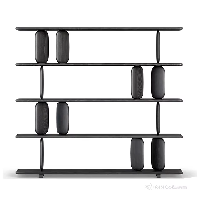 Modern Black Bookshelf Interior With Horizontal Shelves Vertical Supports And Minimalist Design 3d model 