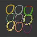 Shiny Gold Bracelets With Various Chain Link Designs Displayed On Dark Background 3d model
