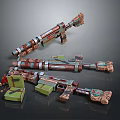 3D Weapon Models With Various Designs Green Brown Components And Accessories 3d model