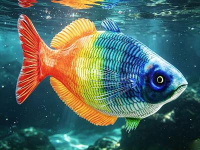 Colorful Aquatic Fish With Vibrant Rainbow Scales In Underwater Sunlight Scene 3d model