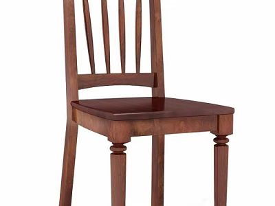 Traditional Solid Wood Dining Chair with Slatted Backrest and Decorative Leg Base 3d model