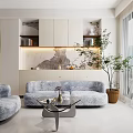 Modern Living Room Interior Design With Patterned Sofa And Glass Coffee Table Set