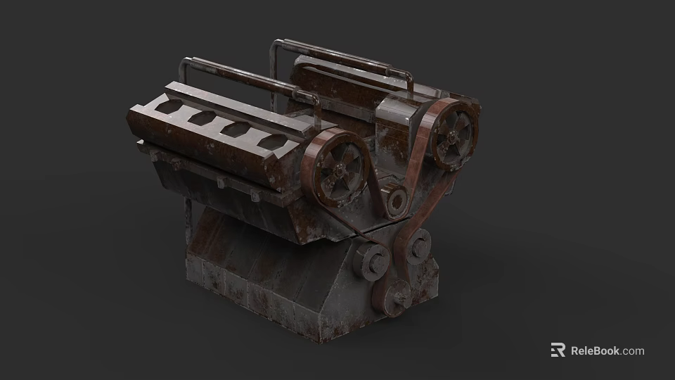 Automotive Car Mechanical Part With Rusty Metal Structure And Wheels 3d model 