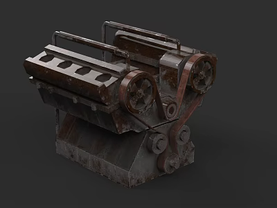 Automotive Car Mechanical Part With Rusty Metal Structure And Wheels 3d model