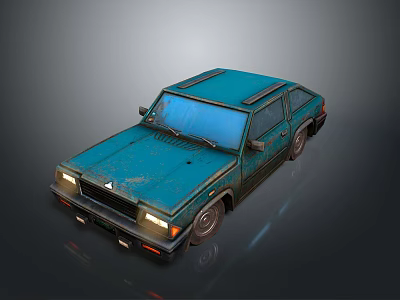 Vintage Teal Car 3D Rendered With Rustic Texture And Classic Design 3d model