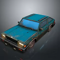 Vintage Teal Car 3D Rendered With Rustic Texture And Classic Design