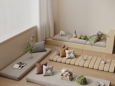 Cream Wind Bay Window Cushion Pillow 3d model