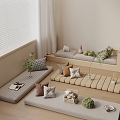 Cream Wind Bay Window Cushion Pillow 3d model