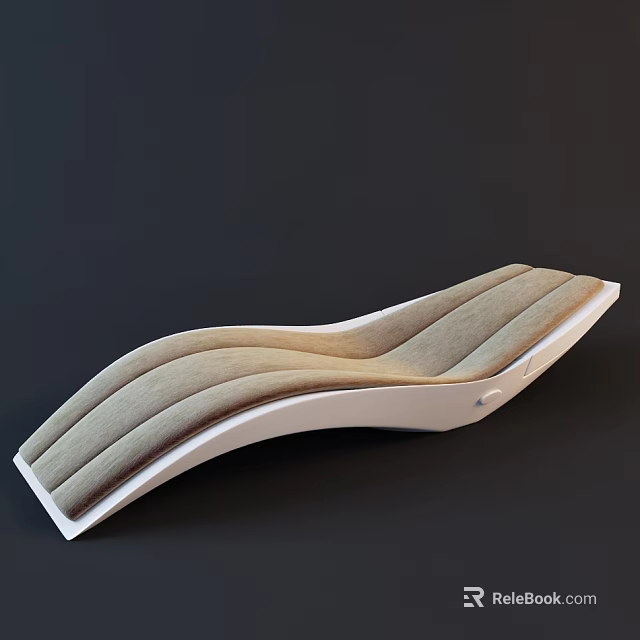 Comfortable Modern Curved Chaise Lounge With Beige Cushion And White Frame 3d model 