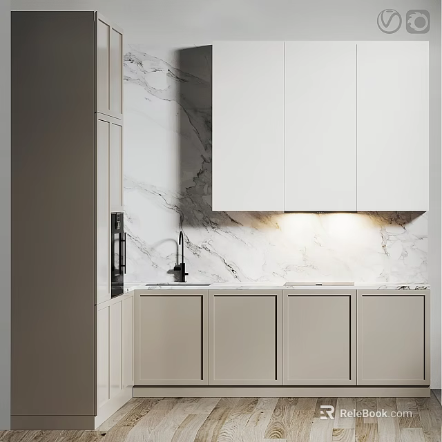 Stylish Modern Kitchen Interior with White Cabinets and Marble Countertop 3d model