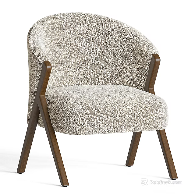 Comfortable Single Sofa In Neutral Tone With Textured Fabric And Wooden Legs Design 3d model 