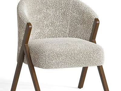Comfortable Single Sofa In Neutral Tone With Textured Fabric And Wooden Legs Design 3d model