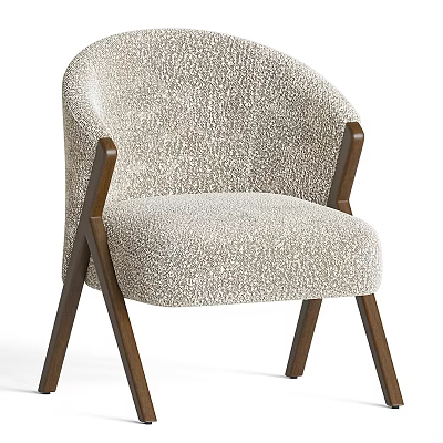 Comfortable Single Sofa In Neutral Tone With Textured Fabric And Wooden Legs Design 3d model
