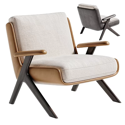 Modern Lounge Chair With Fabric And Leather Upholstery Wooden X Shaped Legs 3d model