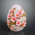 Handcrafted Decorative Egg Ornament With Pink Flowers And Golden Branches