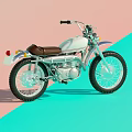Vintage White Motorcycle with Brown Seat and Black Wheels Classic Headlights and Chrome Exhaust