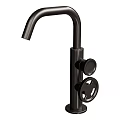 Modern Black Faucet Design Featuring Curved Spout and Stylish Control Knobs 3d model