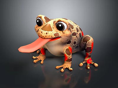 Cute Cartoon Reptile With Big Eyes Sticking Tongue Spotted Skin On Gray Background Reflection 3d model