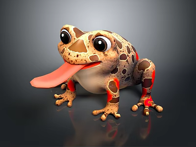Cute Cartoon Reptile With Big Eyes Sticking Tongue Spotted Skin On Gray Background Reflection 3d model