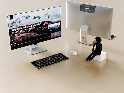 Dual Computer Monitors Desktop Setup With Dell Logo Keyboard And Mouse 3d model