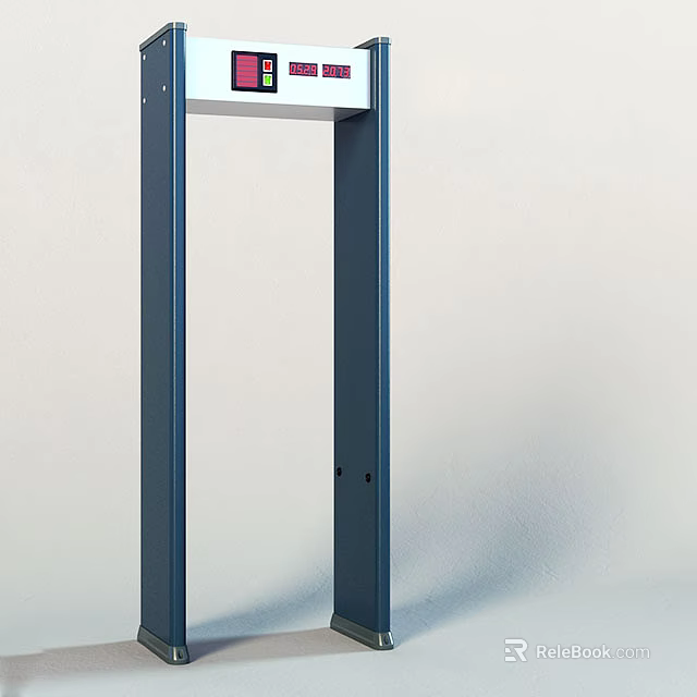 Public Facility Security Gate With Blue Frame And White Panel For Safety Check 3d model 