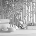 Indoor Potted Plants Decor With Glass Containers Sofa And Yellow Tree Decoration