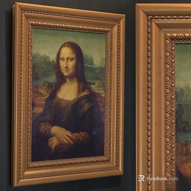 Golden Picture Frames With Ornate Design Featuring Mona Lisa Artwork For Elegant Wall Decoration 3d model 