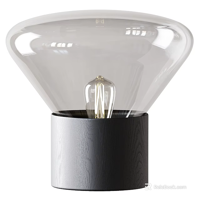 Modern Table Lamp With Transparent Glass Shade Visible Bulb And Dark Textured Base 3d model 