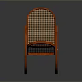 Orange Rocking Leisure Chair With Wicker Backrest Wooden Curved Frame And Scroll Legs For Comfort