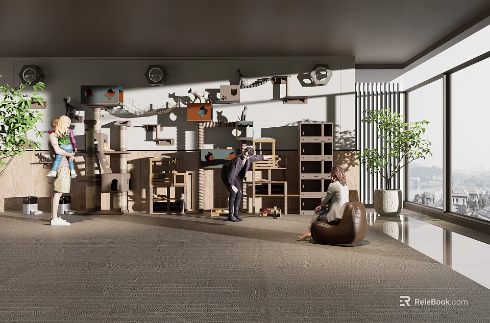 Modern Pet Shop Interior With Pet Toys Supplies Shelves And Play Area 3d model 