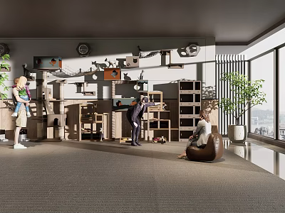Modern Pet Shop Interior With Pet Toys Supplies Shelves And Play Area 3d model