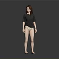 Woman In Gray T-shirt And Underwear Standing Barefoot Against Gray Background