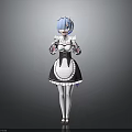 Anime Maid Character With Blue Hair Wearing Classic Maid Dress And White Stockings
