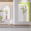 Modern Wall Decor With Green Plants Illuminated Vases And Minimalist Design