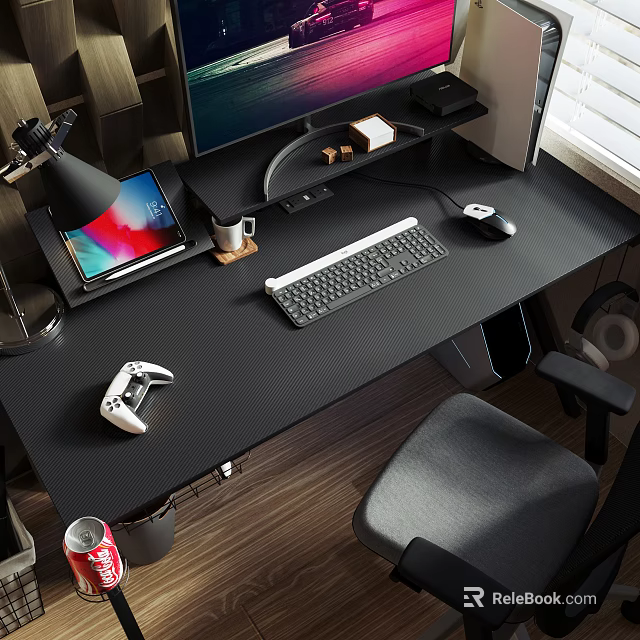 Modern Gaming Computer Workspace With Monitor Tablet Keyboard Mouse And Game Controller 3d model 