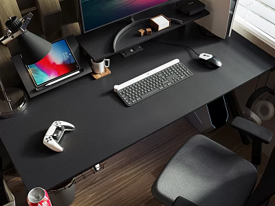 Modern Gaming Computer Workspace With Monitor Tablet Keyboard Mouse And Game Controller 3d model
