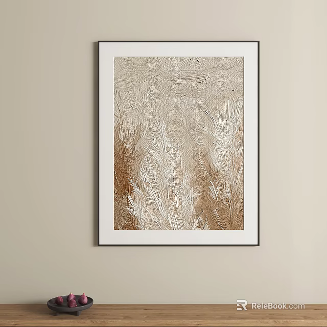Abstract Painting Featuring Beige Light Brown Textures and 3D Effect in Black Frame 3d model 