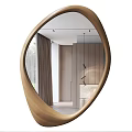 Oval Wooden Frame Mirror In Modern Interior With Curtains Pendant Lights And Cabinets