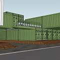 Modern Green Container Building With Multi Level Structure Outdoor Platform And Wooden Steps 3d model