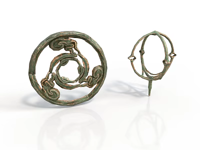 Artistic Ancient Bronze Circular Sculptures With Intricate Spiral And Ring Patterns 3d model
