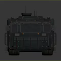 Dark Military Vehicle With Orange Stripes Roof Equipment And Multiple Wheels 3D Rendering