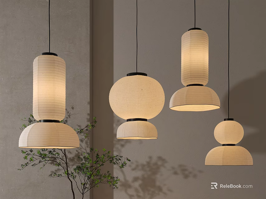 Modern Minimalist Pendant Lights With Fabric Shades For Indoor Warm Lighting Decor 3d model 
